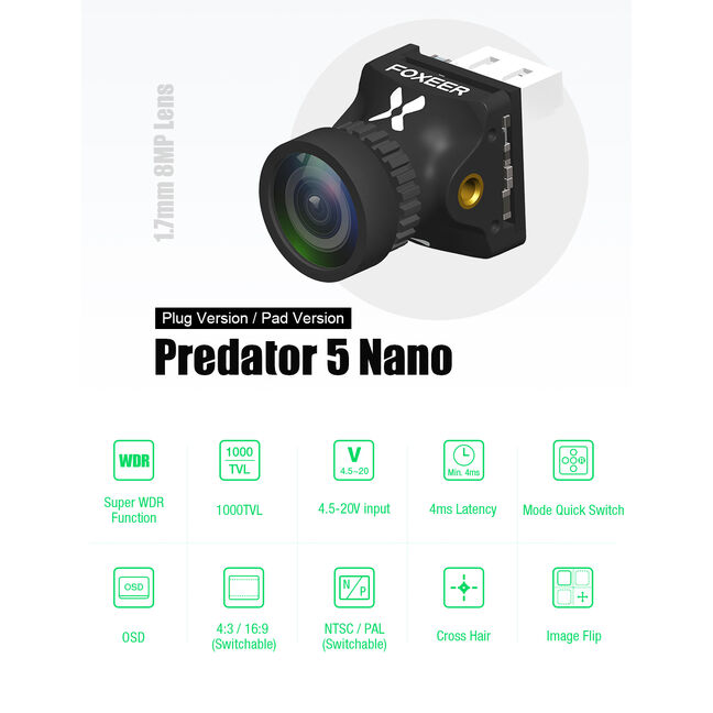 PREDATOR V5 NANO 1000TVL CAMARA FPV FOXEER