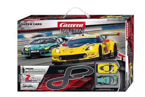 SUPER CARS 1/32 CIRCUITO CARRERA EVOLUTION CORVETTE-LAMBORGHINI