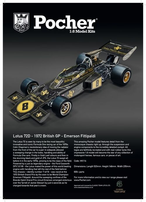 LOTUS 72D FITTIPALDI 1972 BRITISH GP POCHER