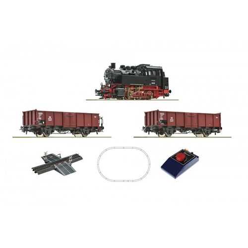 ROCO SET INICIO LOCOMOTORA VAPOR SERIE 80 VAGONES CARGA