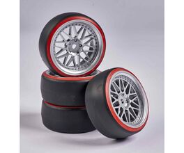 SET RUEDAS DRIFT CON LLANTA 4UDS Y-DESIGN PLATEADO/ROJO