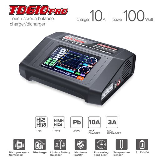 TD610PRO 10A LIPO NIMH PB CARGADOR TACTIL AC-DC 100W GTPOWER