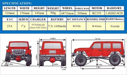 RGT ADVENTURE JL 4X4 1/16 CRAWLER ROJO