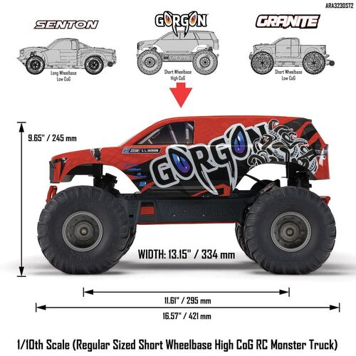 GORGON MONSTER TRUCK 2WD 1/10 RTR ARRMA ROJO