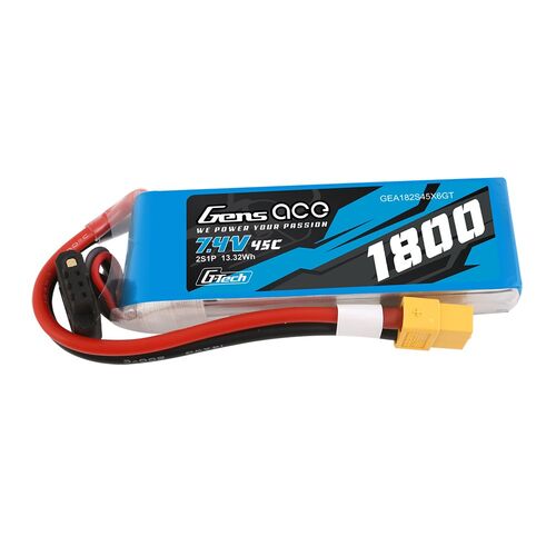 LIPO 1800MAH 7.4V 45C GENS ACE 2S1P XT60 DTECH