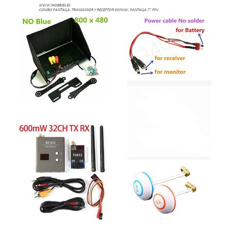 SET FPV 5.8GHZ 600mW TX-RX+PANTALLA 7"+ANTENAS+CABLEADO